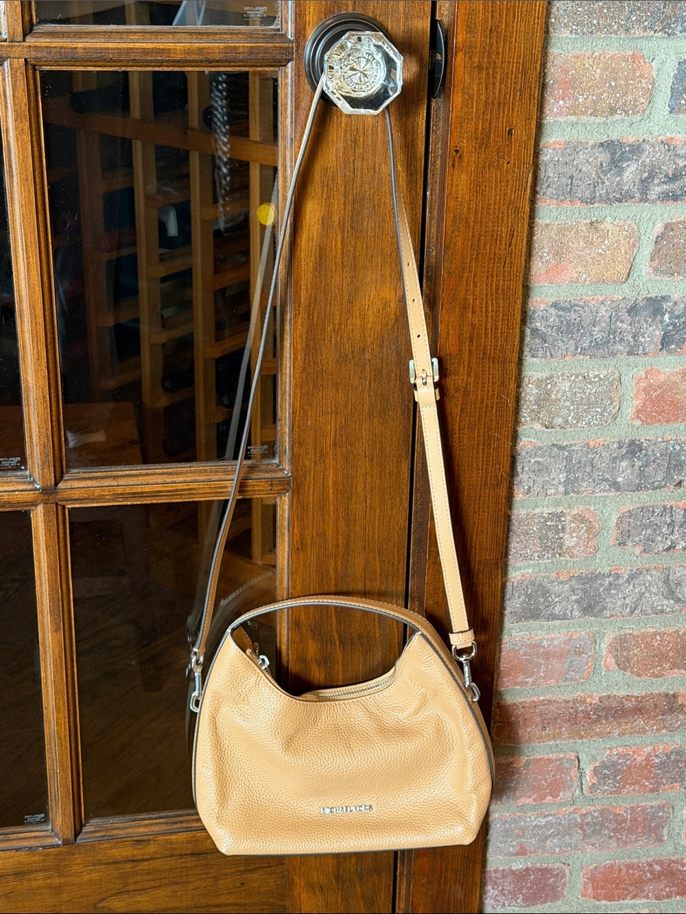 Michael Kors Tan Pebbled Leather Shoulder Bag with Adjustable Strap
